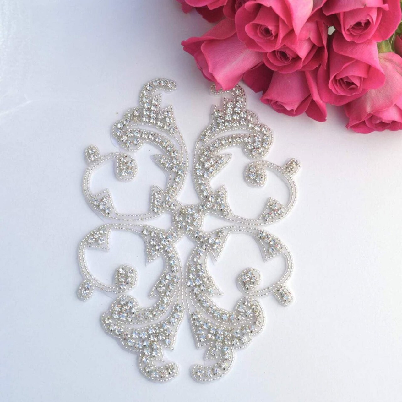4.75" x 8" Large Rhinestone Beaded Applique Patch for Dress Gowns DIY Craft Decor